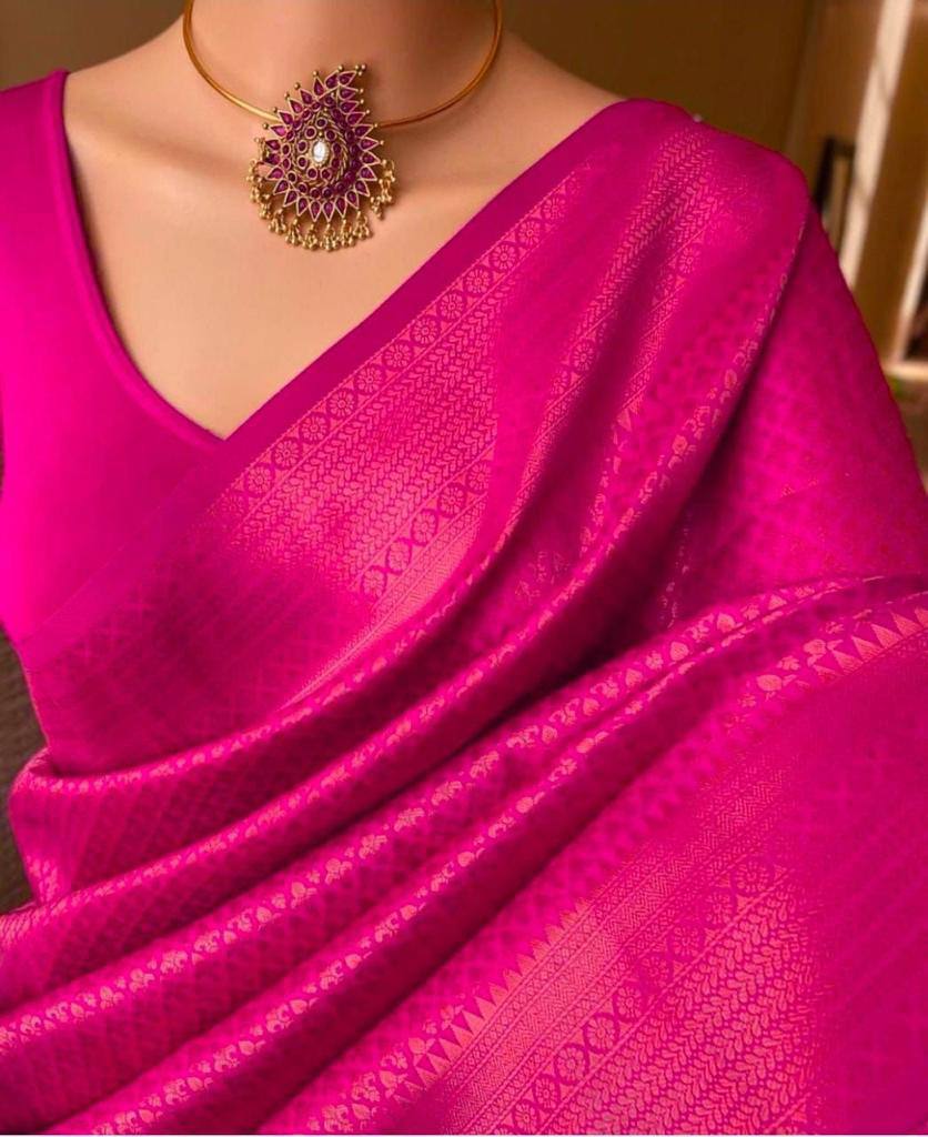 Wide Border Attractive Soft Silk Saree With Blouse For Festival Occasion - MAGENTA