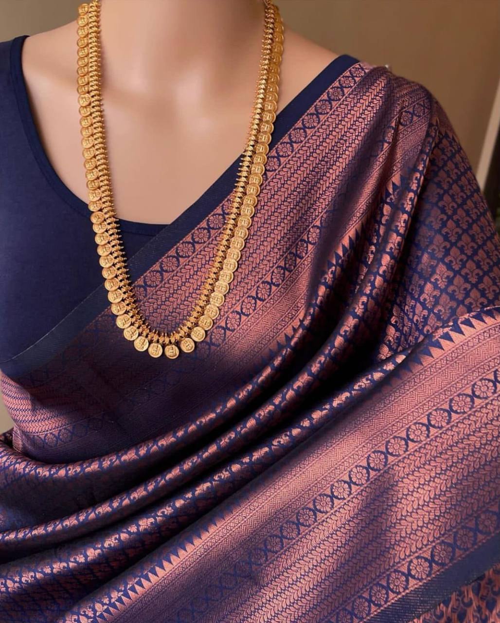 Wide Border Attractive Soft Silk Saree With Blouse For Festival Occasion - DARK BLUE