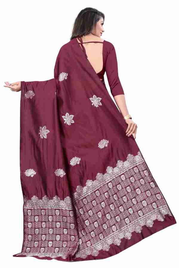 Royal Maroon Traditional Saree with Intricate Silver Work