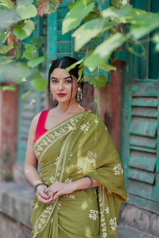 Elegant Ready-to-Wear Mul Cotton Printed Saree with Pocket & Silk Blouse Piece