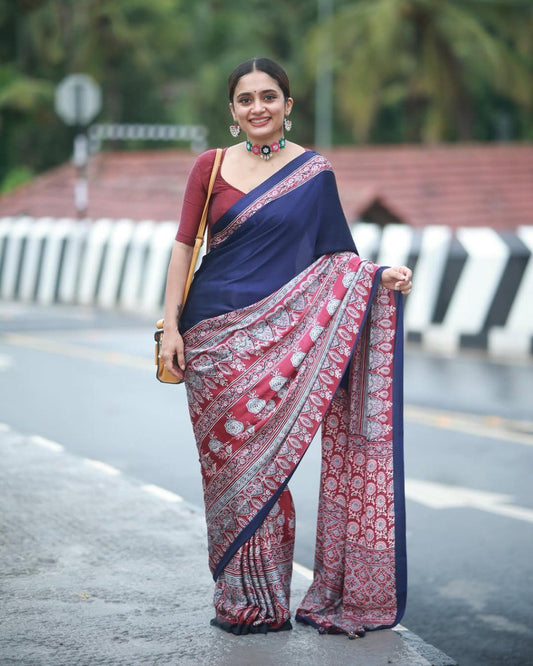 Trendy Printed Crepe Silk Ready-to-Wear Saree with Unstitched Silk Blouse