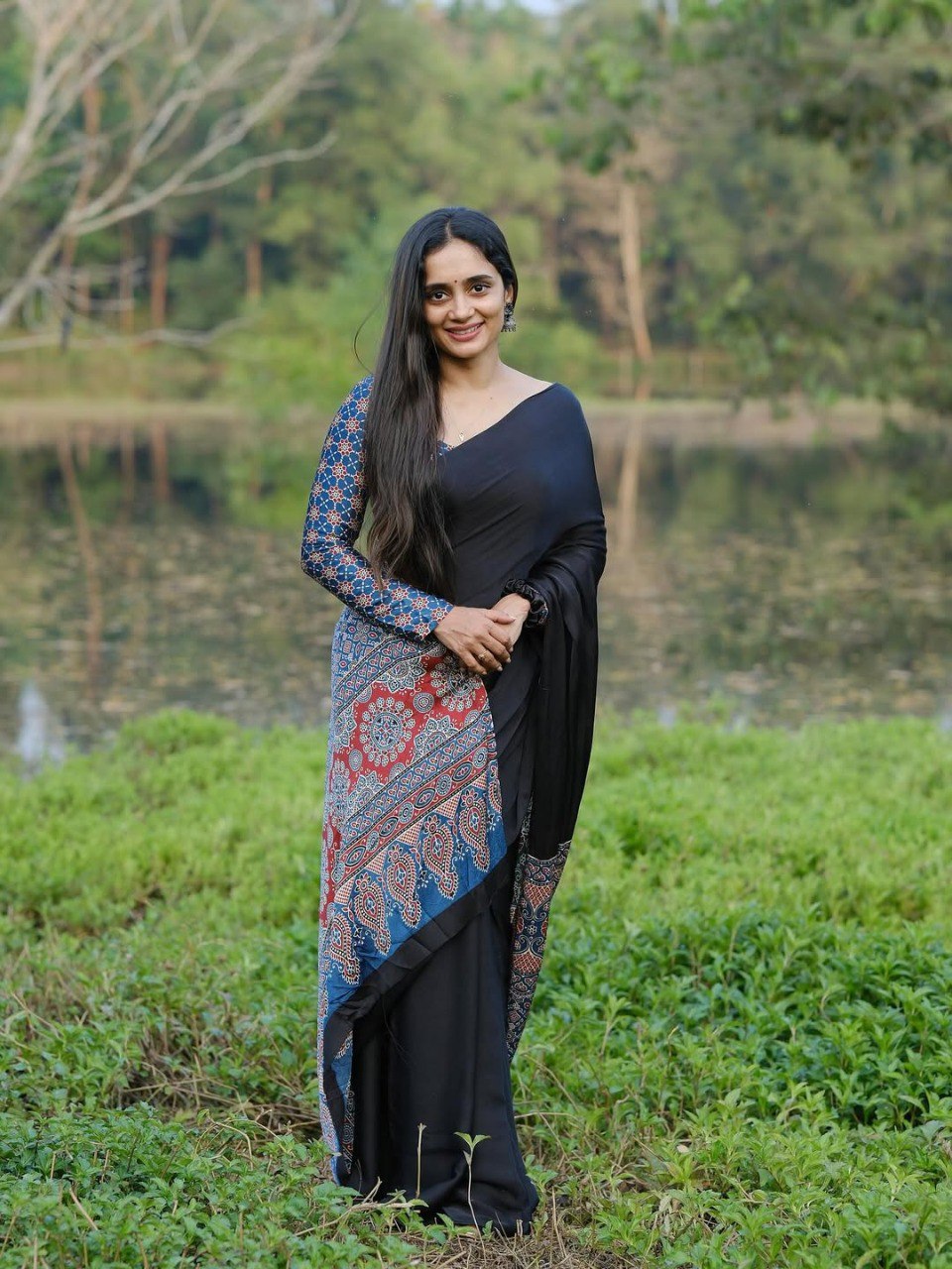 Printed Crepe Silk Ready-to-Wear Saree with Unstitched Silk Blouse