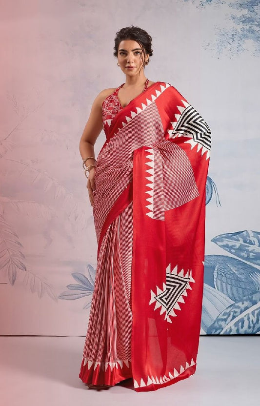 Ready-to-Wear Printed Crepe Silk Saree with Unstitched Silk Blouse
