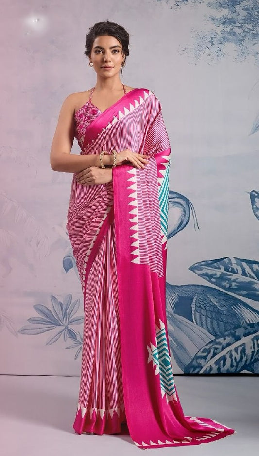 Ready-to-Wear Printed Crepe Silk Saree with Unstitched Silk Blouse