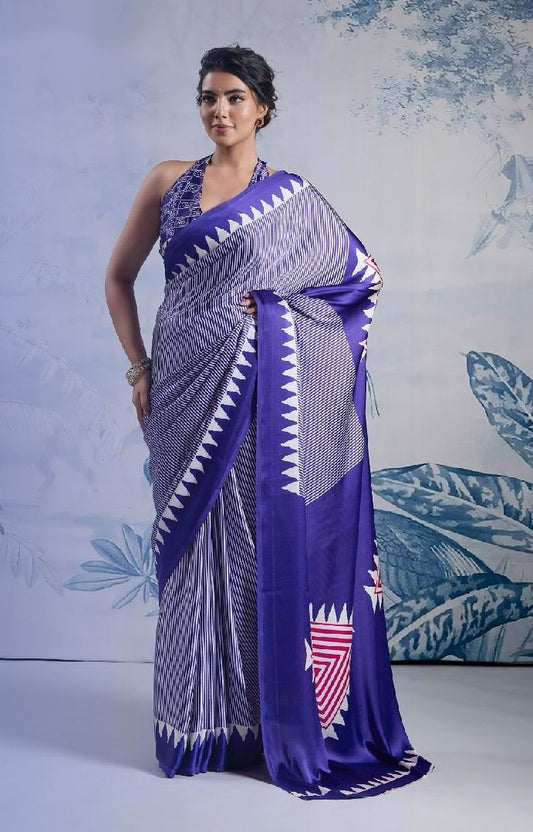 Ready-to-Wear Printed Crepe Silk Saree with Unstitched Silk Blouse