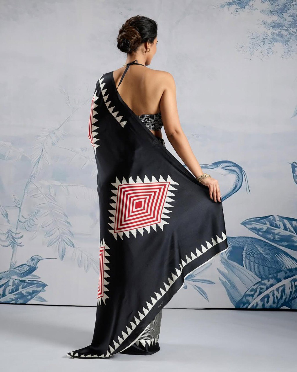 Ready-to-Wear Printed Crepe Silk Saree with Unstitched Silk Blouse