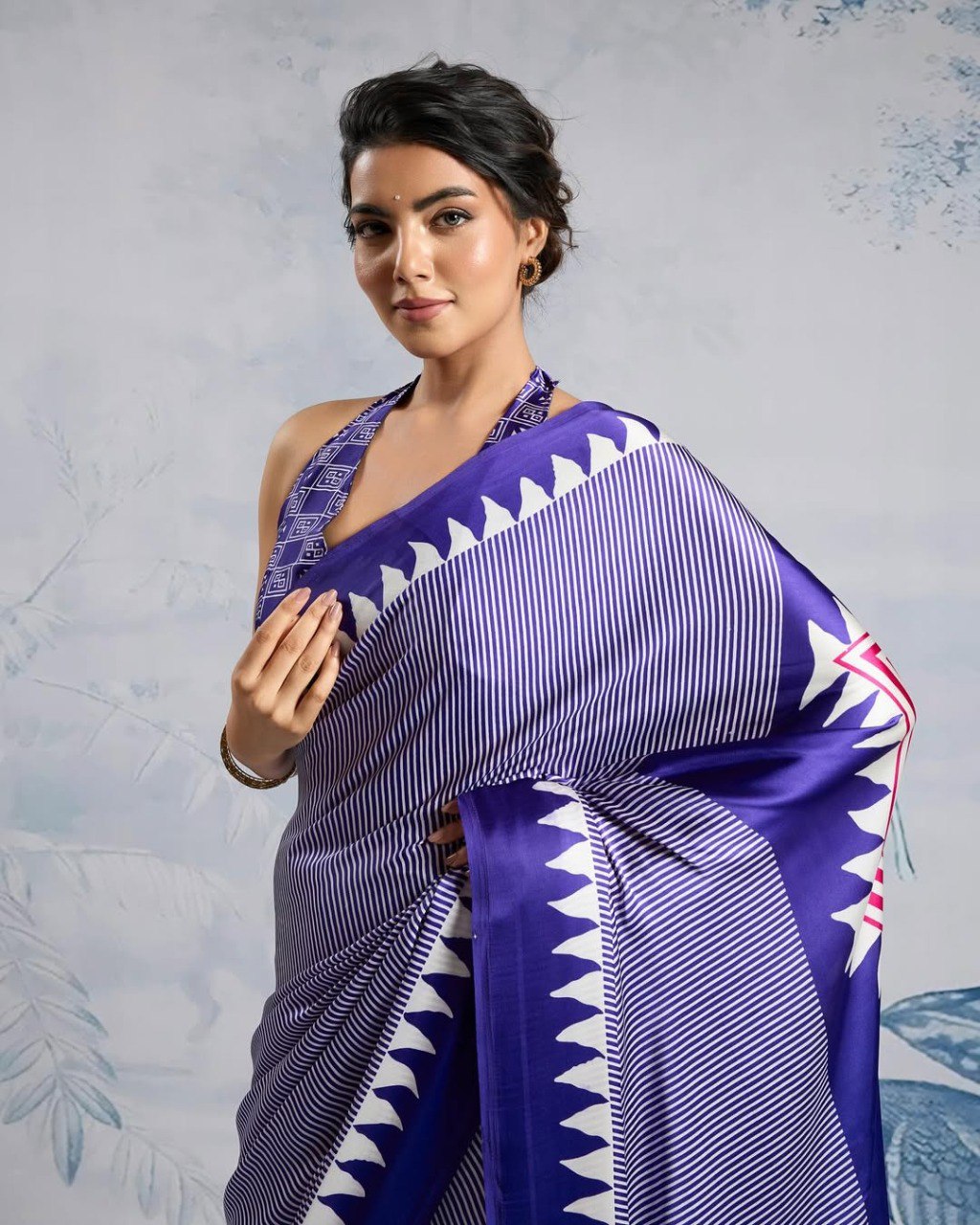 Ready-to-Wear Printed Crepe Silk Saree with Unstitched Silk Blouse