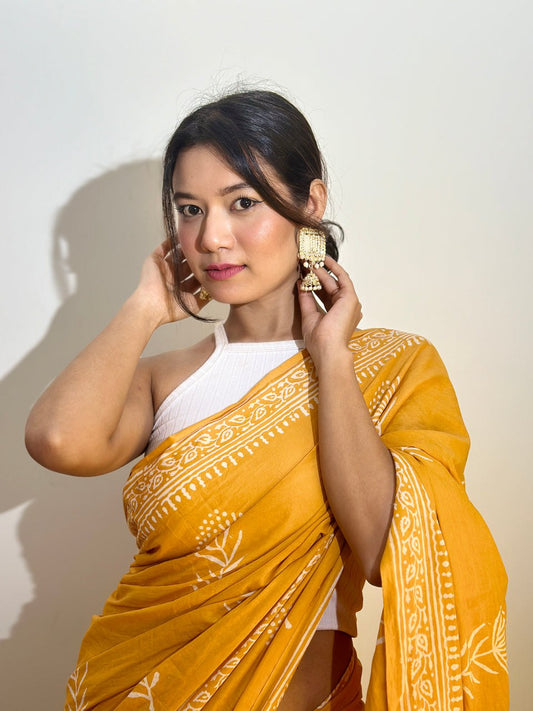 Ready-to-Wear Printed Mul Cotton Saree with Pocket & Unstitched Silk Blouse