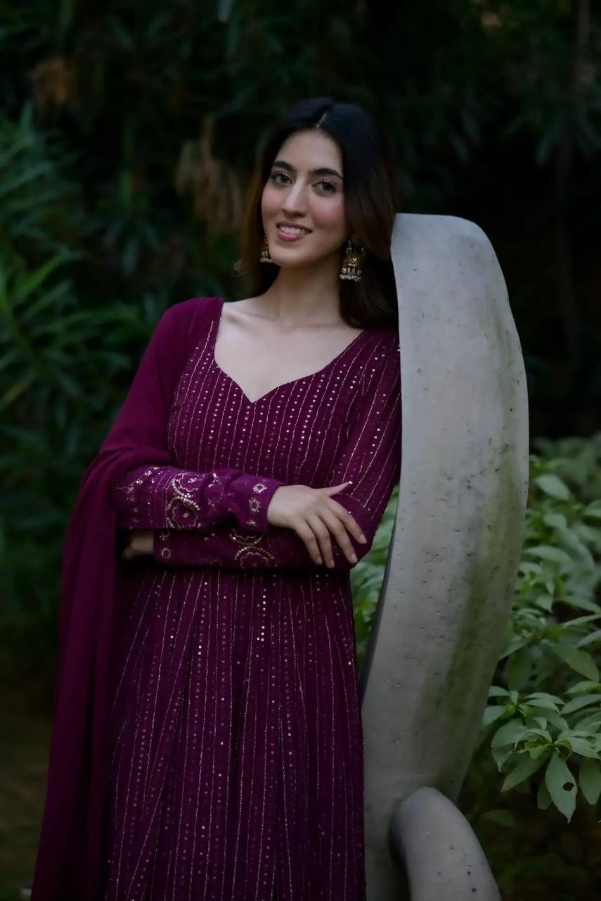 WINE PURPLE READYMADE - ANARKALI SUIT SET