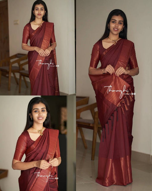 Attractive Kanjivaram Woven Silk Saree With Blouse Piece RED