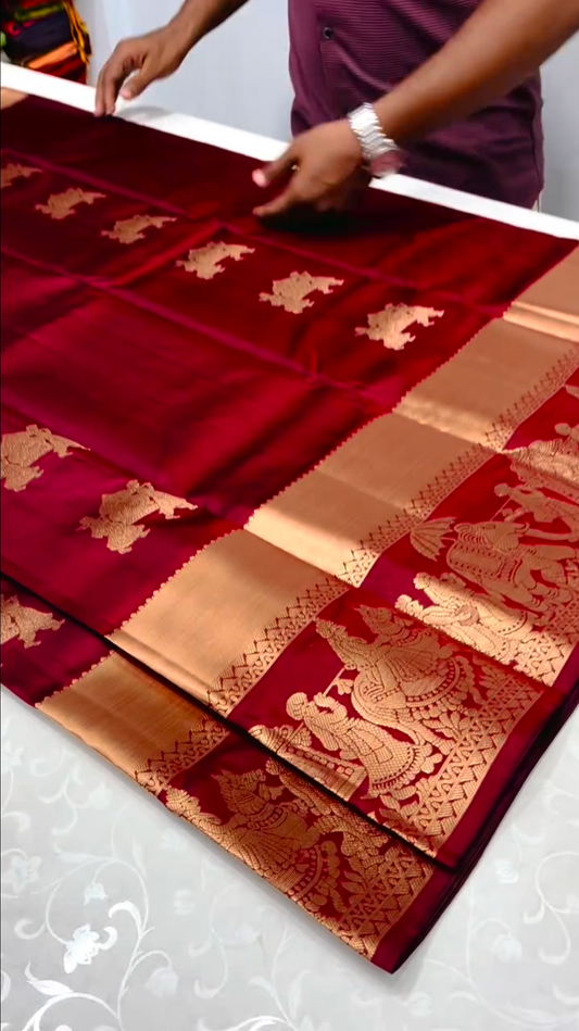 Kanchivaram red saree with gold zari