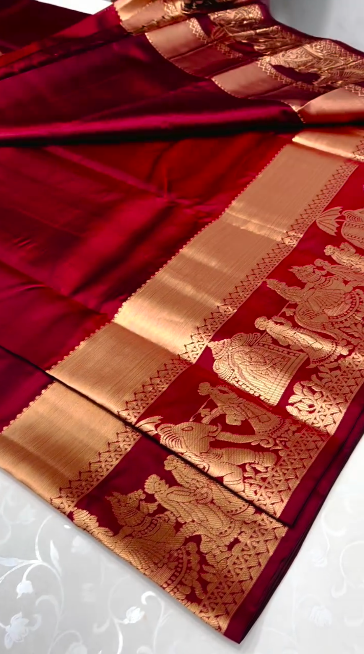 Kanchivaram red saree with gold zari