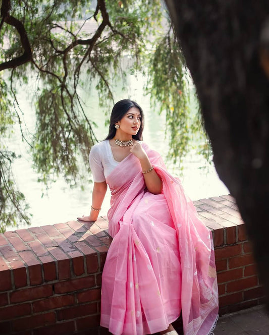 Graceful Pink Soft Lilan Slab Saree with Rich Pallu & Elegant Jacquard Work