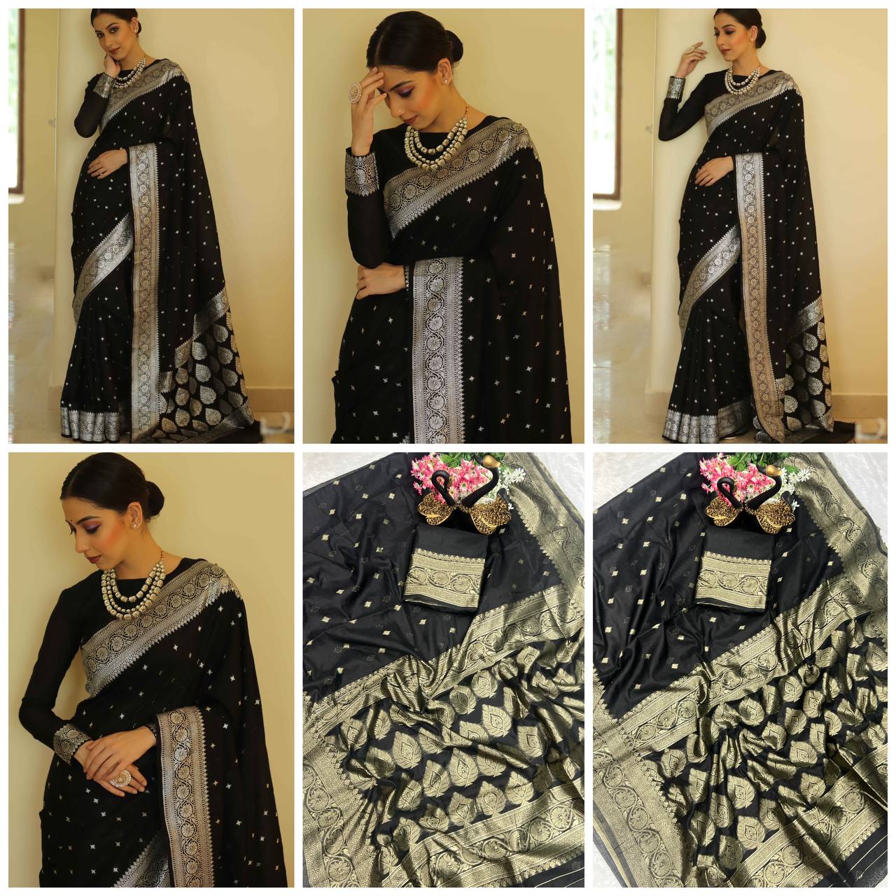 Black Colour Kanjivaram Woven Silk Saree With Blouse Piece