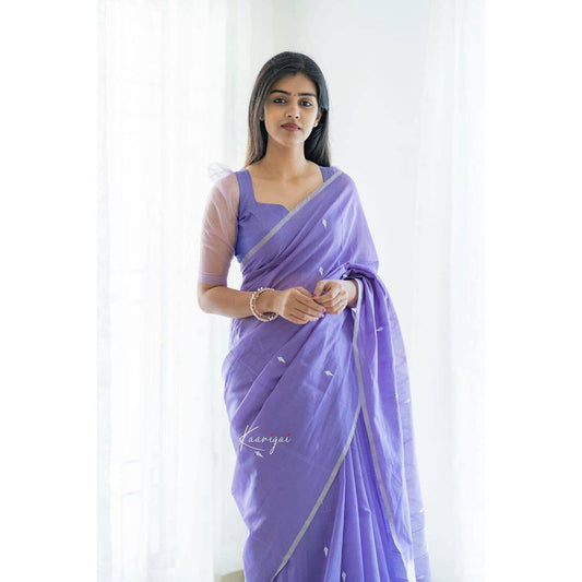 Light Purple Colour Banarasi Linen Silk Saree With Blouse Piece