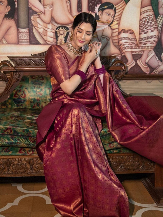 Luxurious Handcrafted Traditional Saree - MAROON