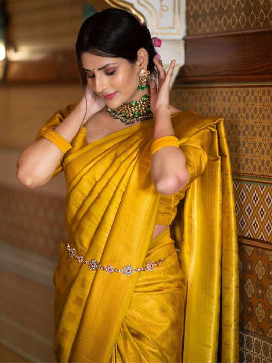 Luxurious Handcrafted Traditional Saree - YELLOW