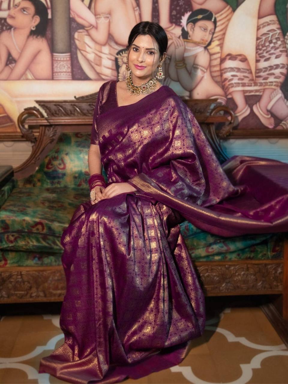Luxurious Handcrafted Traditional Saree - WINE