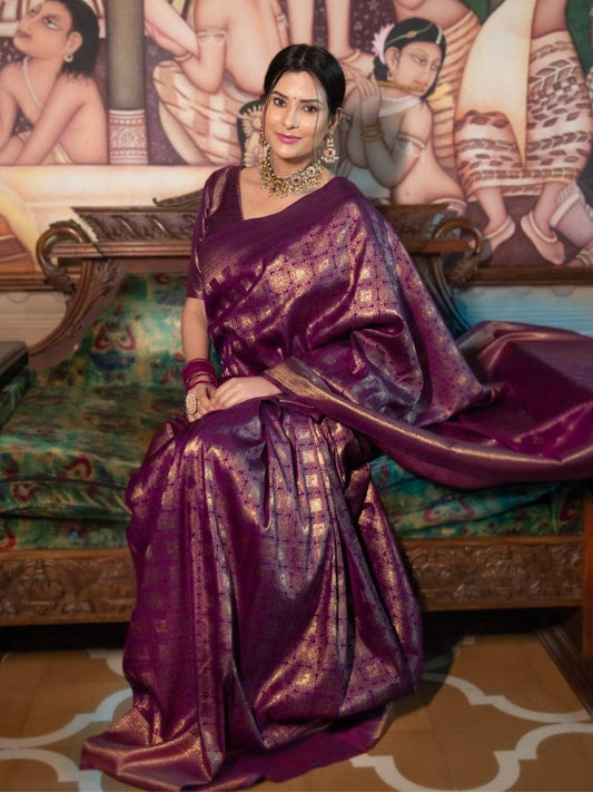 Luxurious Handcrafted Traditional Saree - WINE