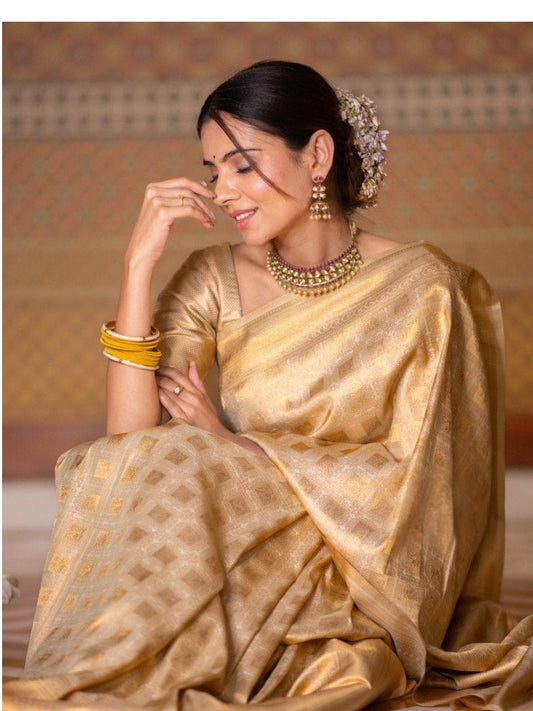 Luxurious Handcrafted Traditional Saree - Beige
