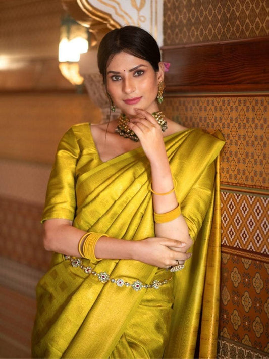 Luxurious Handcrafted Traditional Saree - LEMON YELLOW