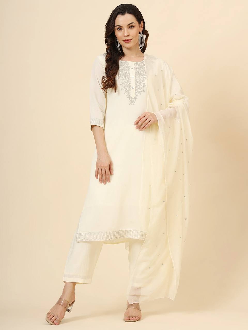 Teal Blue Embroidered Silk Blend Kurta Set