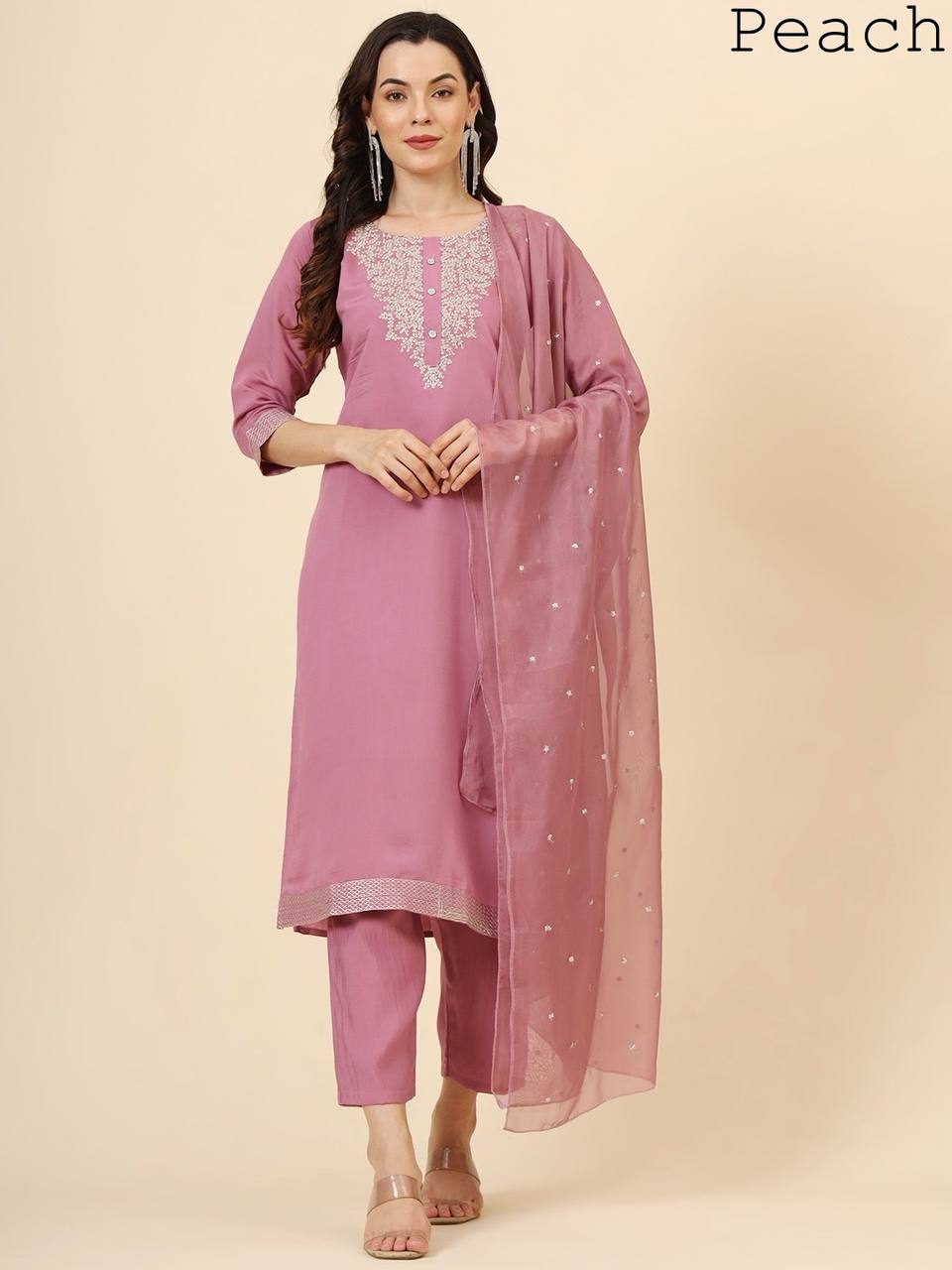 Teal Blue Embroidered Silk Blend Kurta Set
