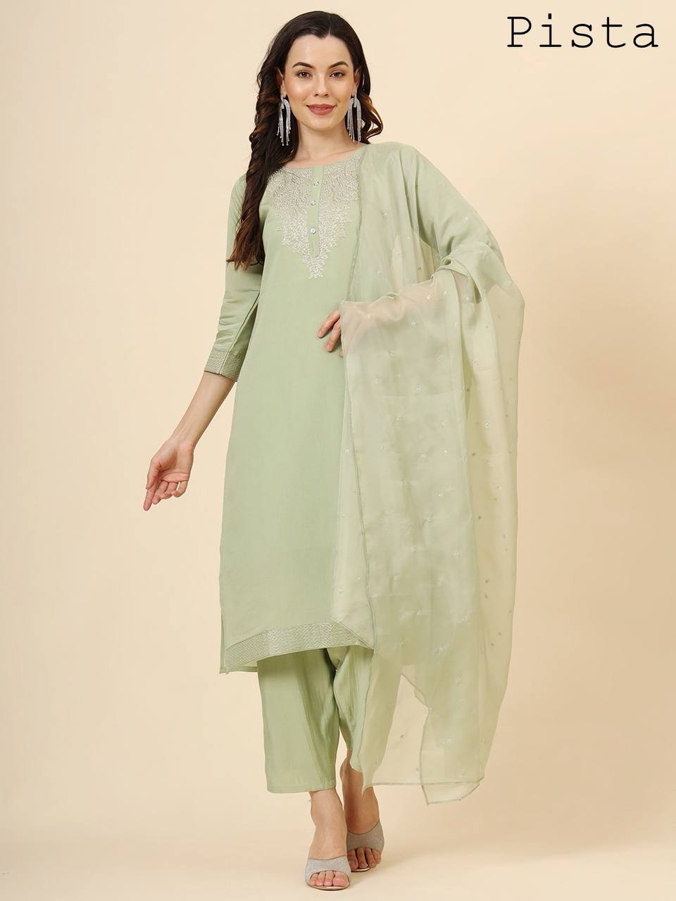 Teal Blue Embroidered Silk Blend Kurta Set