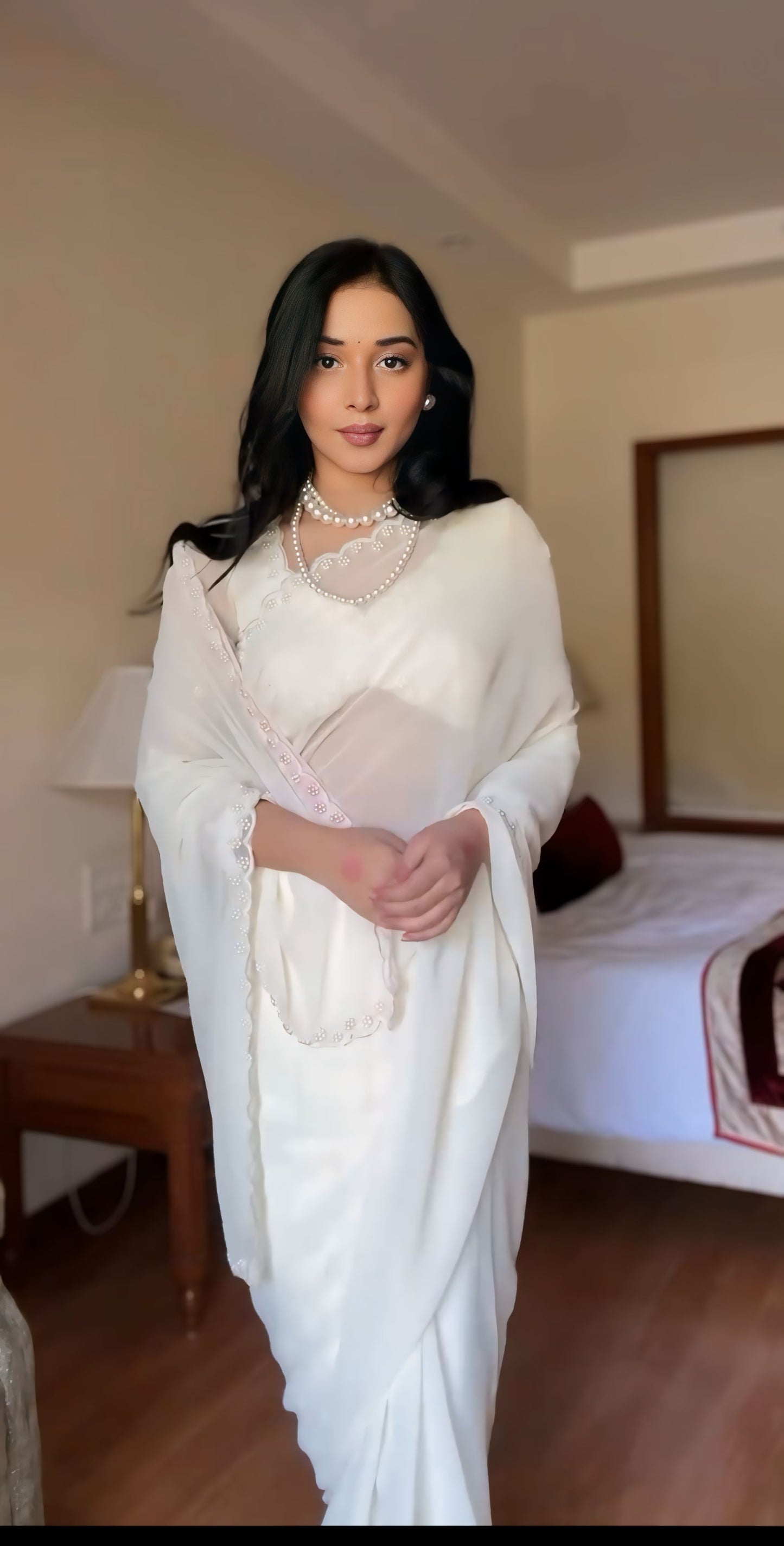 1 - Minute Ready To Wear Blushing Rose Attire Silk Printed White Saree