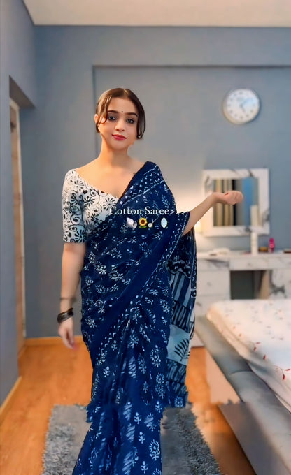 Pure Linen Cotton Soft Silk Saree With Blouse Piece