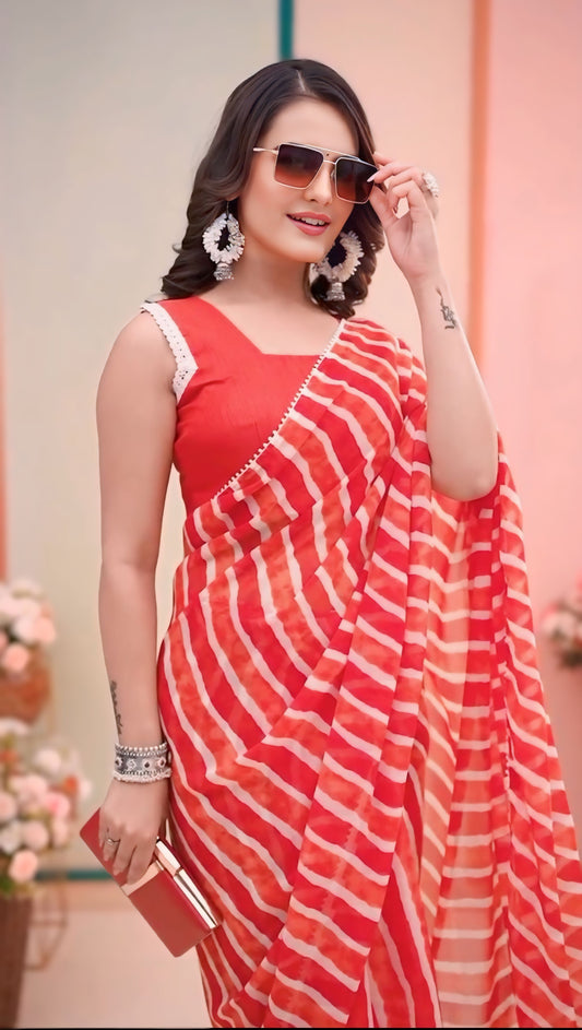 Violet Leheriya Pure Georgette Saree orenge