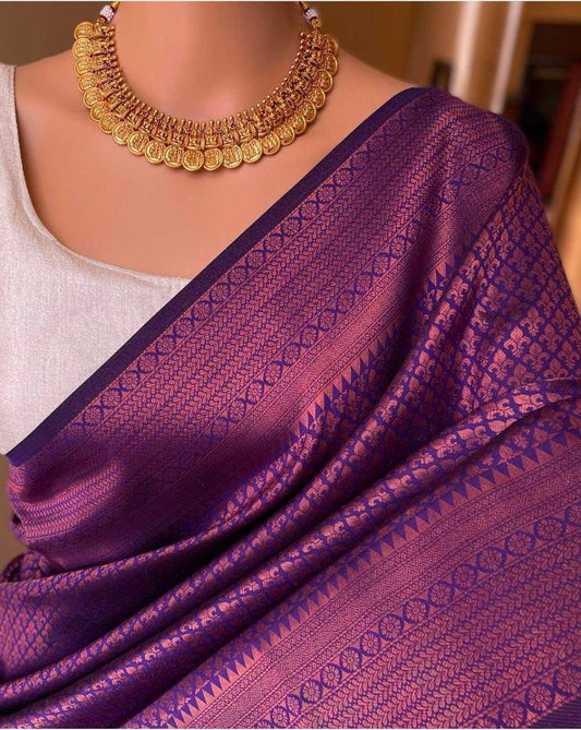Wide Border Attractive Soft Silk Saree With Blouse For Festival Occasion - PURPLE