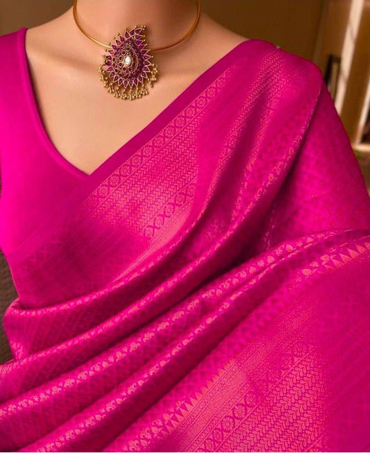 Wide Border Attractive Soft Silk Saree With Blouse For Festival Occasion - MAGENTA