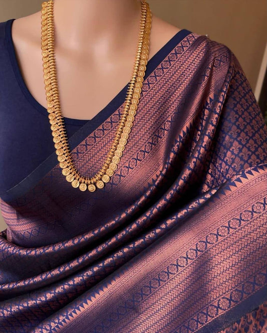 Wide Border Attractive Soft Silk Saree With Blouse For Festival Occasion - DARK BLUE