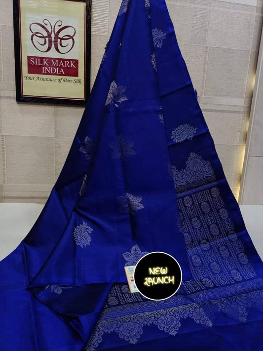 Elegant Blue Traditional Saree with Intricate Silver Work