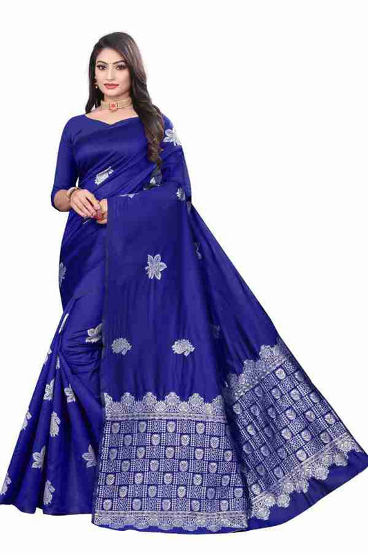 Elegant Blue Traditional Saree with Intricate Silver Work
