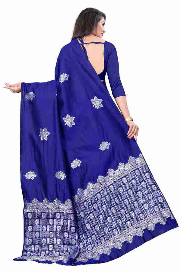 Elegant Blue Traditional Saree with Intricate Silver Work