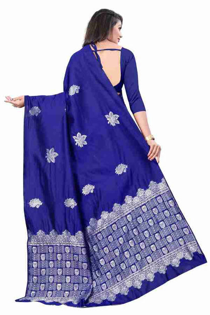 Elegant Blue Traditional Saree with Intricate Silver Work