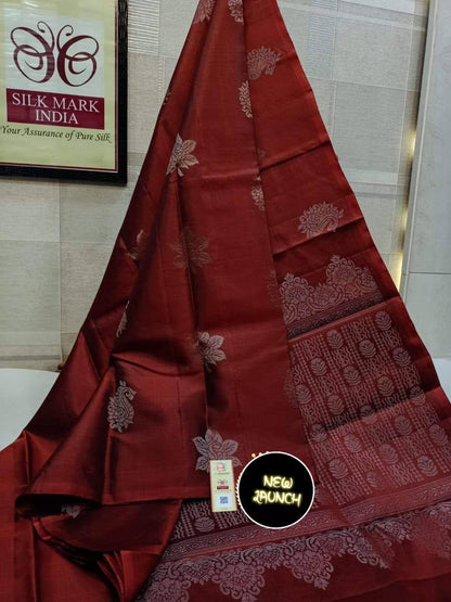 Royal Maroon Traditional Saree with Intricate Silver Work