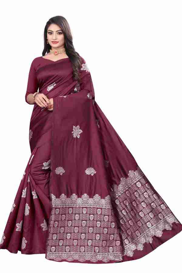 Royal Maroon Traditional Saree with Intricate Silver Work
