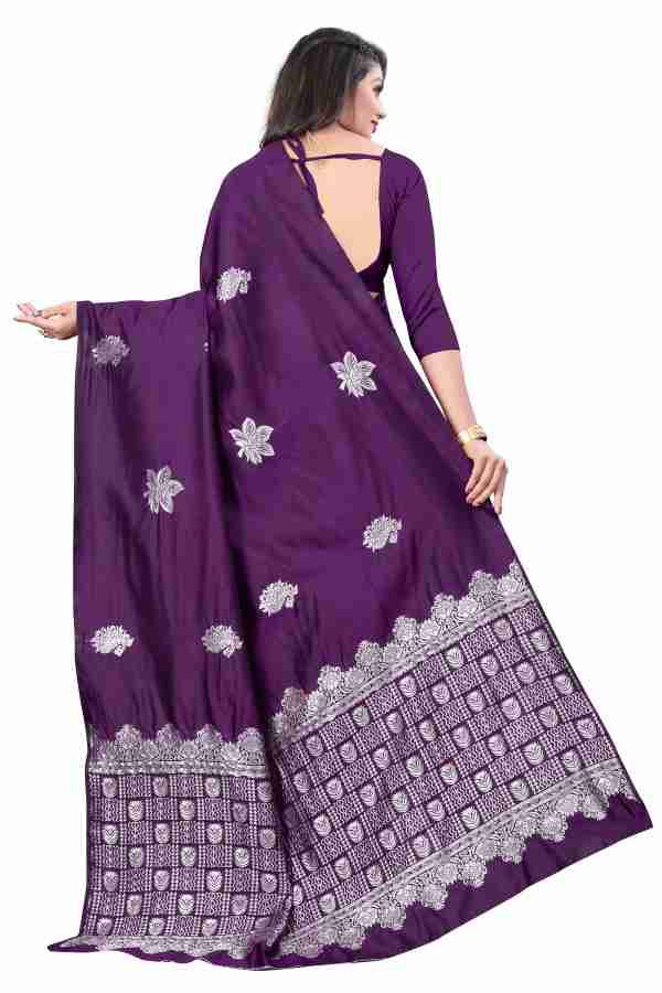 Elegant Royal Purple Silk Saree with Silver Zari Work & Designer Pallu