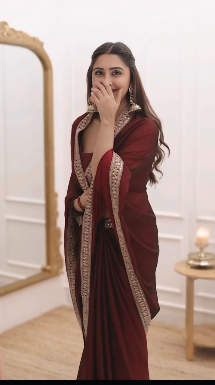 Stylish Rangoli Silk Ready-to-Wear Saree with Lace Border & Stitched Blouse