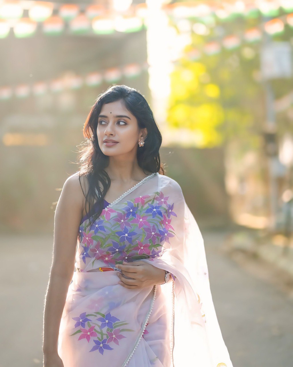 Blush Blossom – Pastel Floral Organza Saree with Elegant Sheer Drape