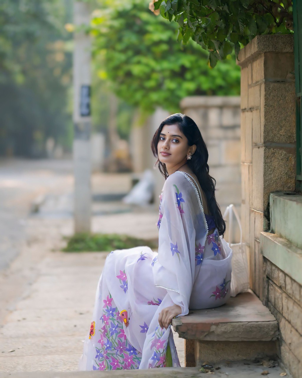 Blush Blossom – Pastel Floral Organza Saree with Elegant Sheer Drape