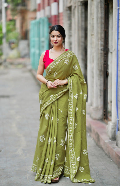 Elegant Ready-to-Wear Mul Cotton Printed Saree with Pocket & Silk Blouse Piece