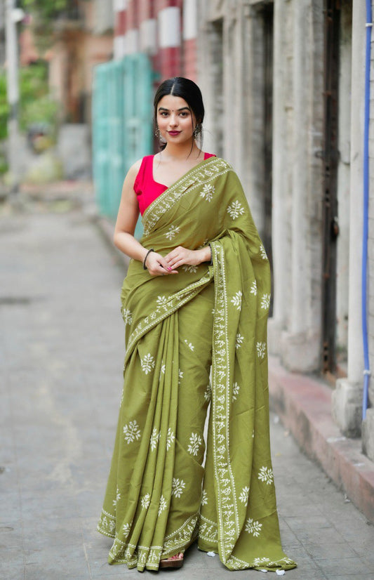 Elegant Ready-to-Wear Mul Cotton Printed Saree with Pocket & Silk Blouse Piece