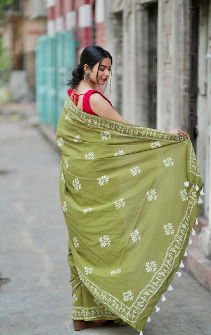 Elegant Ready-to-Wear Mul Cotton Printed Saree with Pocket & Silk Blouse Piece
