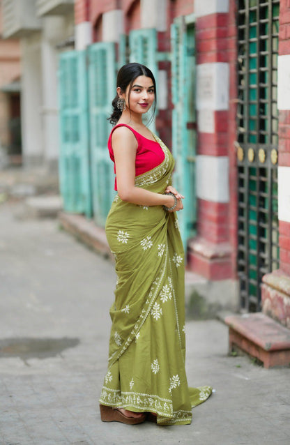 Elegant Ready-to-Wear Mul Cotton Printed Saree with Pocket & Silk Blouse Piece