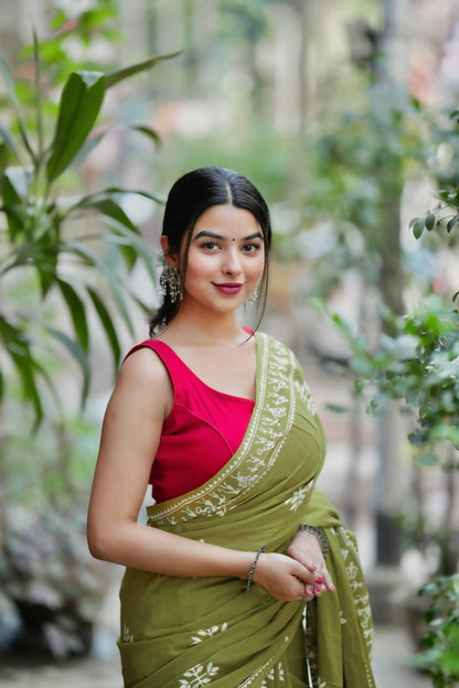 Elegant Ready-to-Wear Mul Cotton Printed Saree with Pocket & Silk Blouse Piece