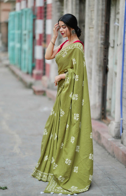 Elegant Ready-to-Wear Mul Cotton Printed Saree with Pocket & Silk Blouse Piece